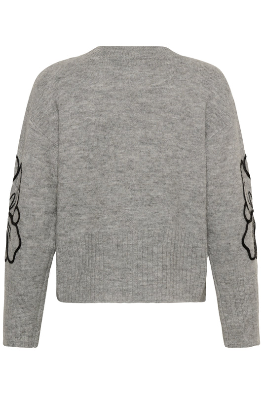 KA Erin Emboridery Pullover - grå m/detalje på ærmer