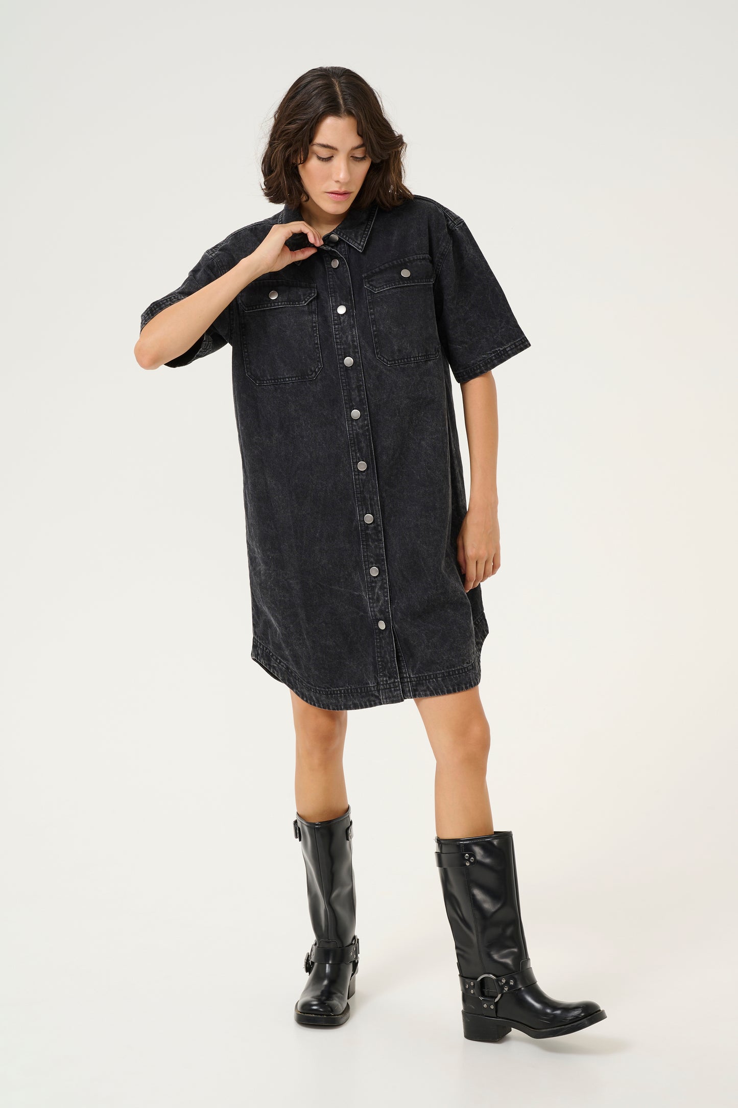 KA Emma Denim Shirt Dress - sort