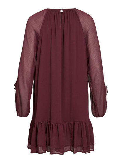 VL VIBINNA O-NECK L/S FRILL DRESS - Bordaux