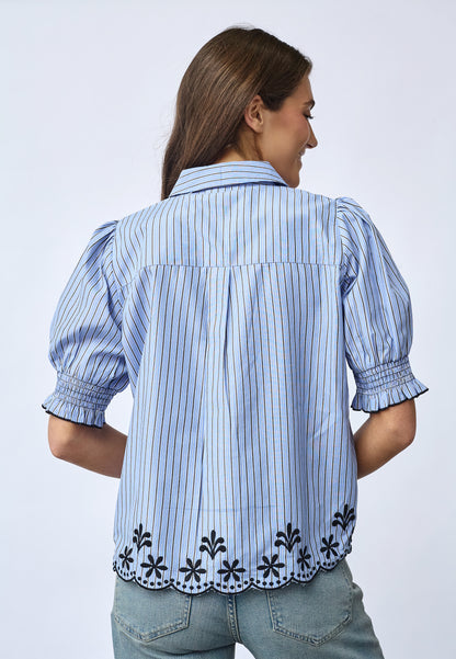 SP ISOLA-SS6 Bluse m/broderi - blue stripe