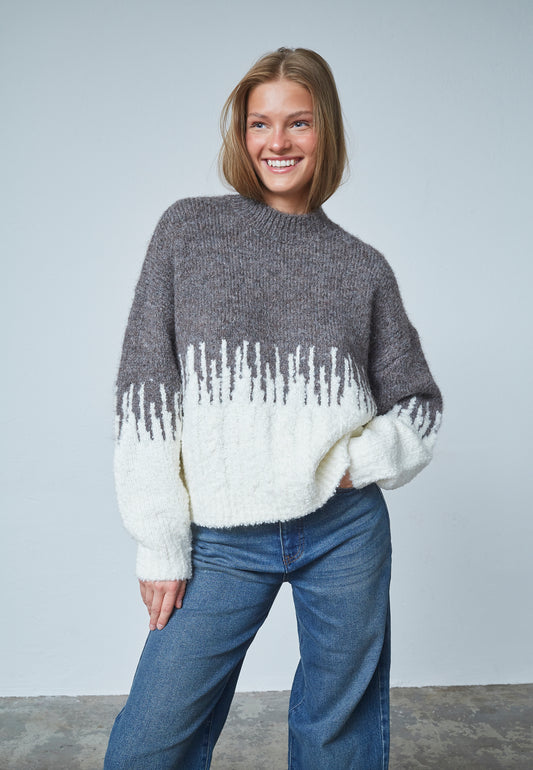 SP LIPSA-PU strik sweater - brown/cream