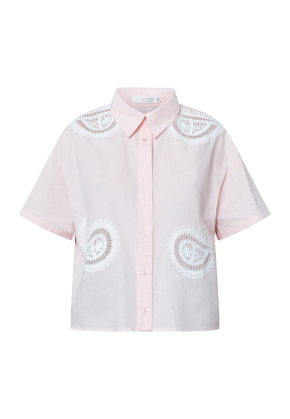 SP SISU-SH1 Skjorte - lys pink m/hvid broderi og hulmønster