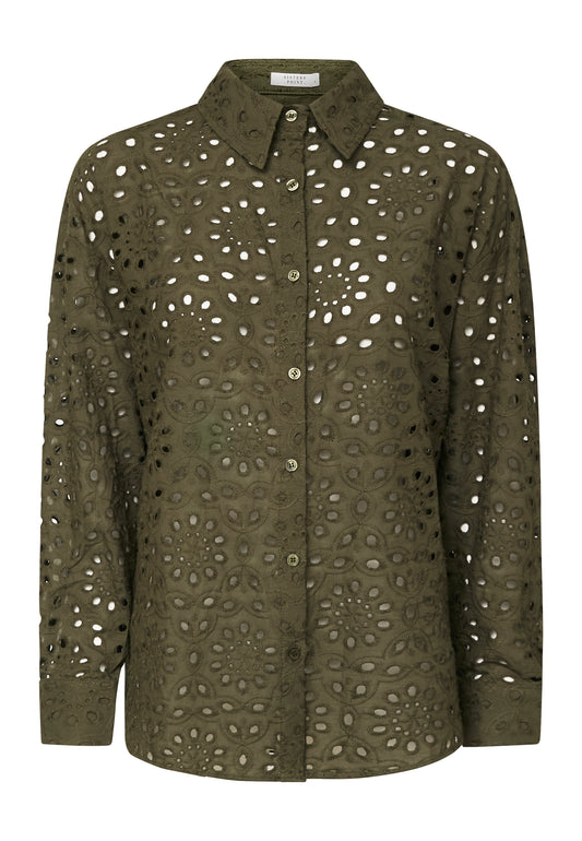 SP GEPA Shirt - khaki grøn m/fint hulmønster