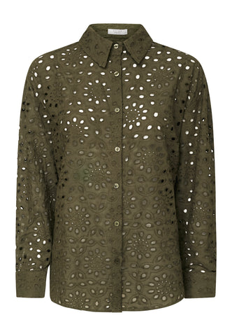 12/10-25 - OPRYDNING - SPAR 50-70% - SP GEPA Shirt - khaki grøn m/fint hulmønster - L
