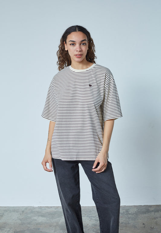 SP VEZ-SS T-shirt strib - cream/brown