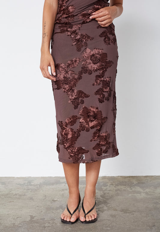 SP SIS Skirt - brown m/fine detaljer