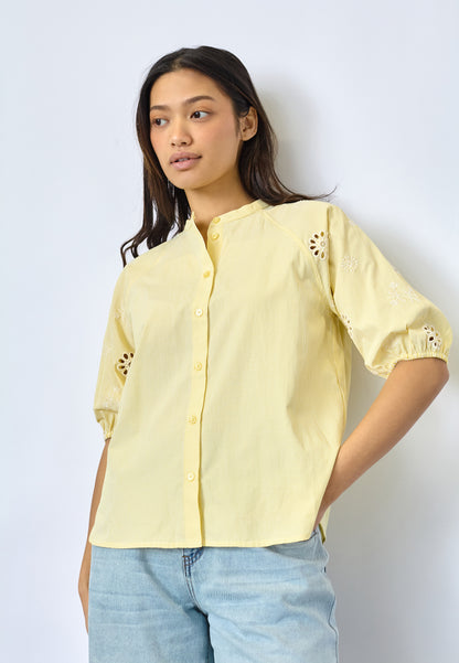 SP EDINA-SS Shirt - gul/strib m/broderi