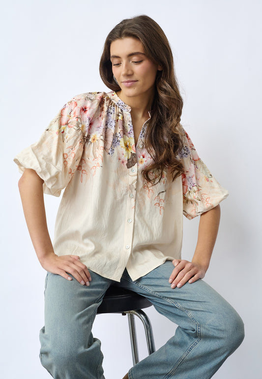 SP ELICE-SS bluse m/smukt blomster mønster