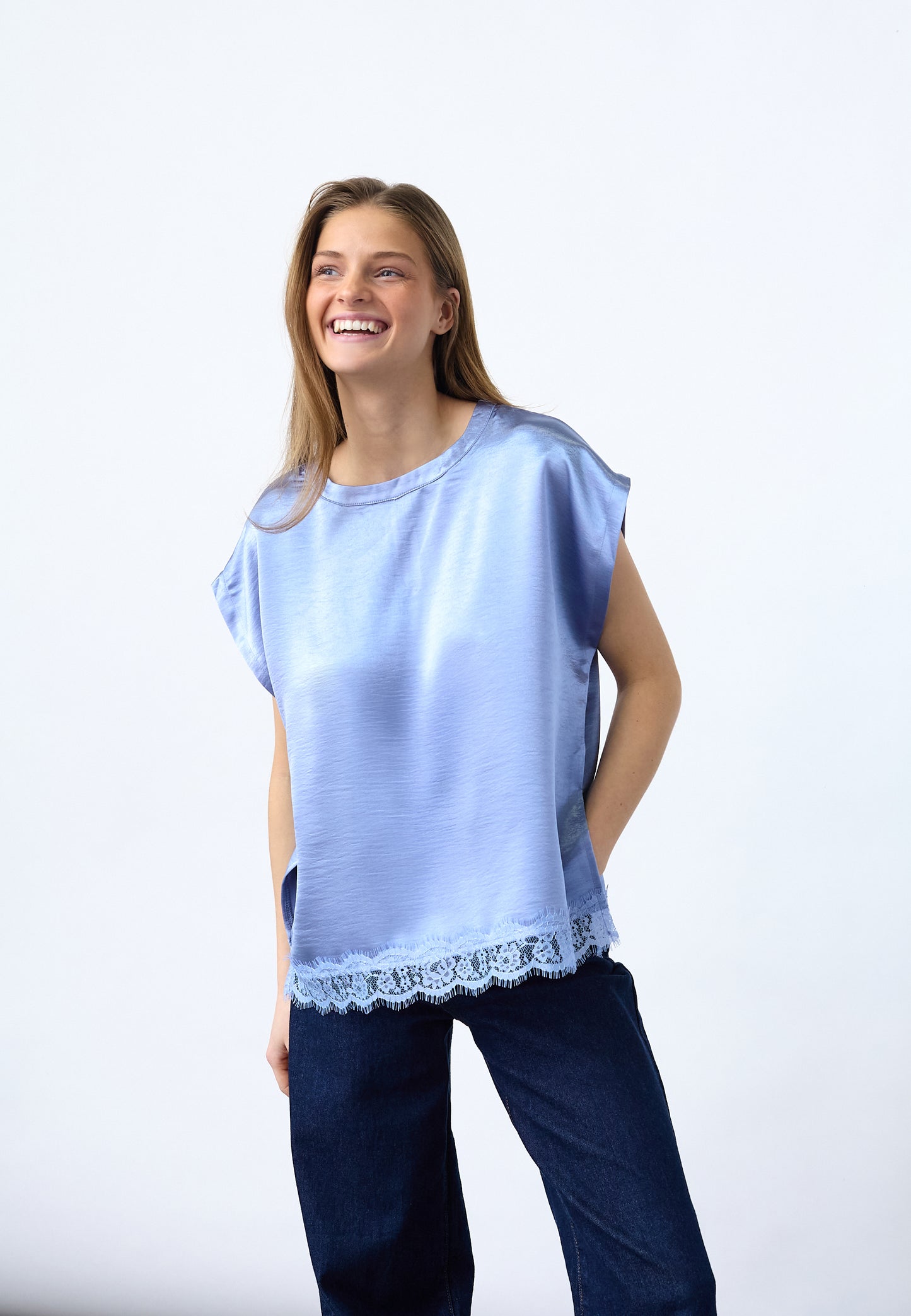 SP Gewo-SS bluse i satin - mid blue