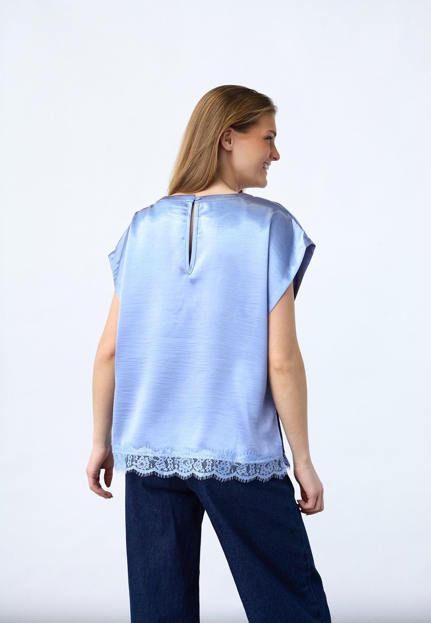 SP Gewo-SS bluse i satin - mid blue