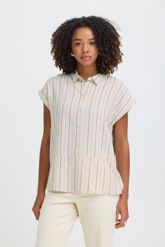 IC LINNO SH3 - Shirt - hør - brown stripes