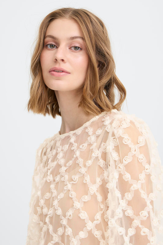 IC ELKI Shirt m/fine detaljer - beige