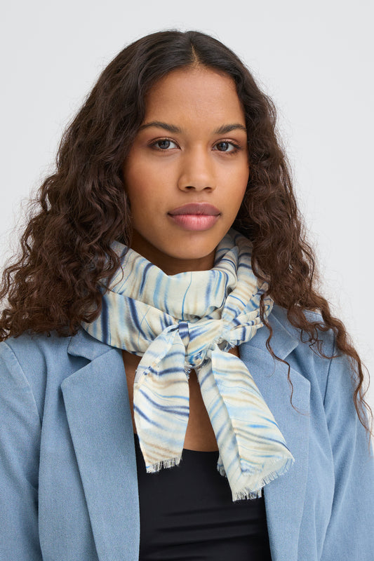 IC Anja Scarf - lys beige m/blålig mønster