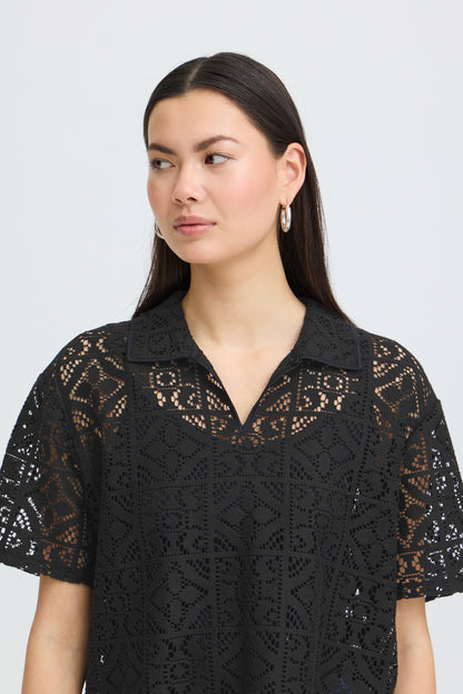IC NAIMA Shirt m/smuk hulmønster - sort