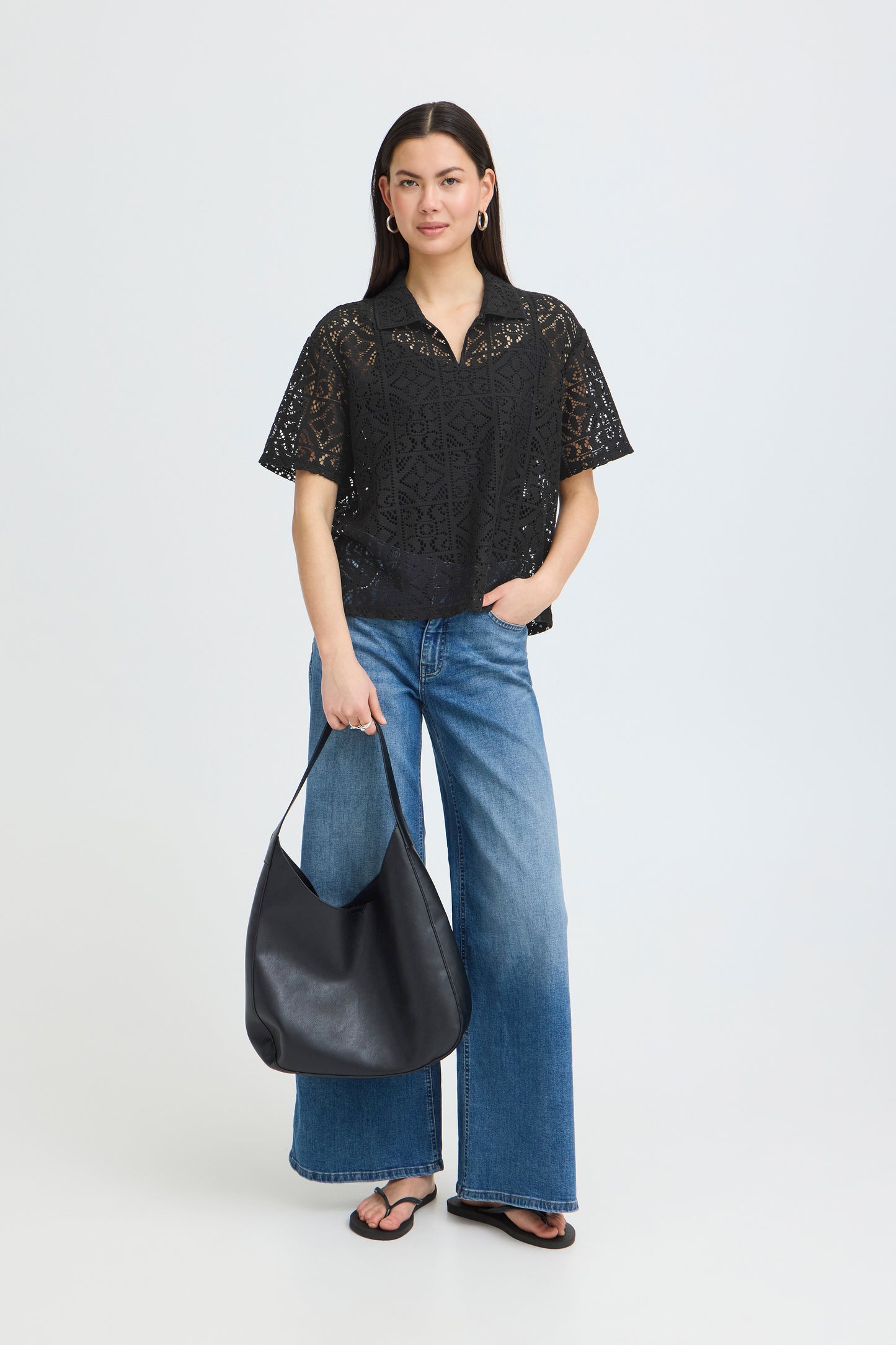 IC NAIMA Shirt m/smuk hulmønster - sort