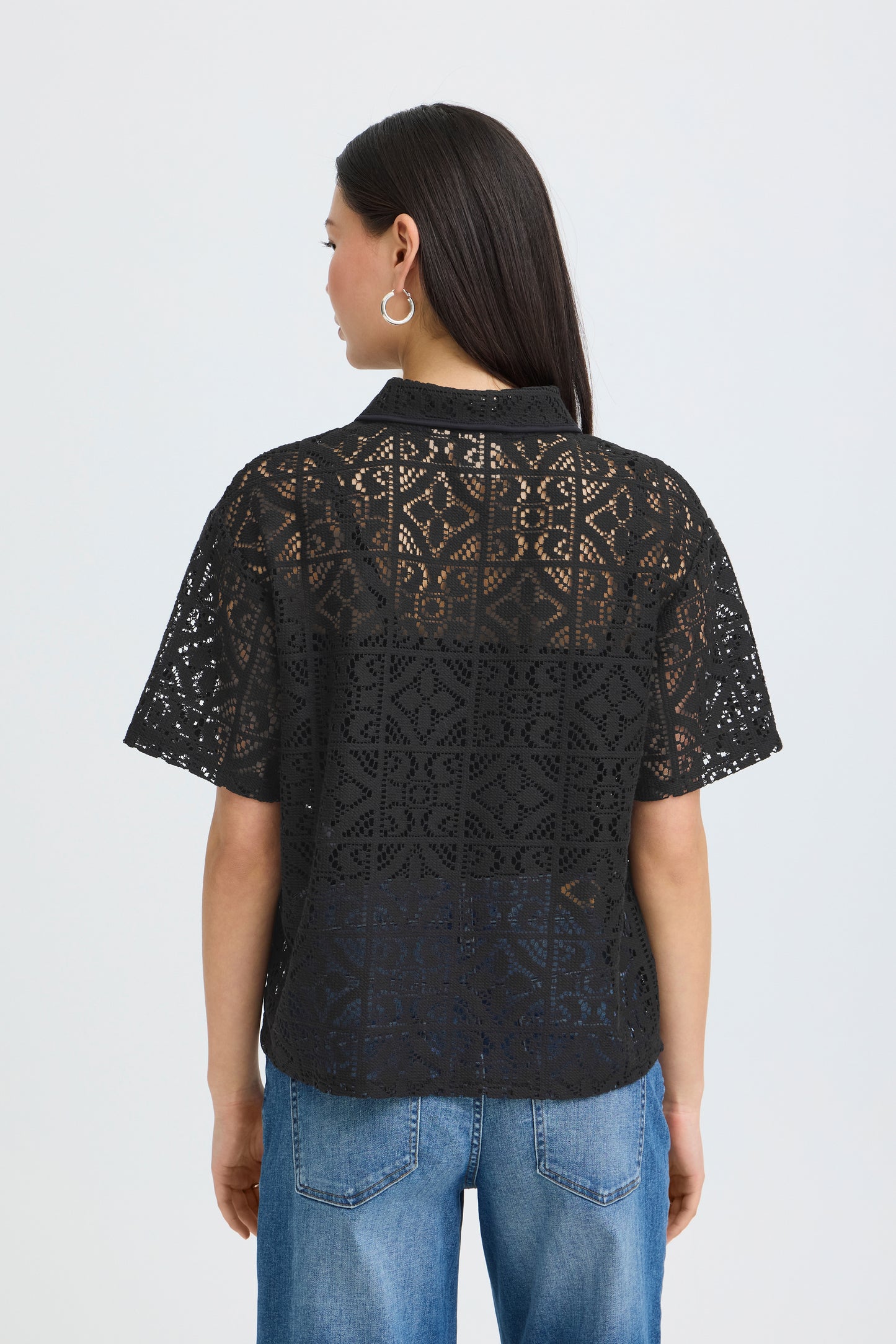 IC NAIMA Shirt m/smuk hulmønster - sort