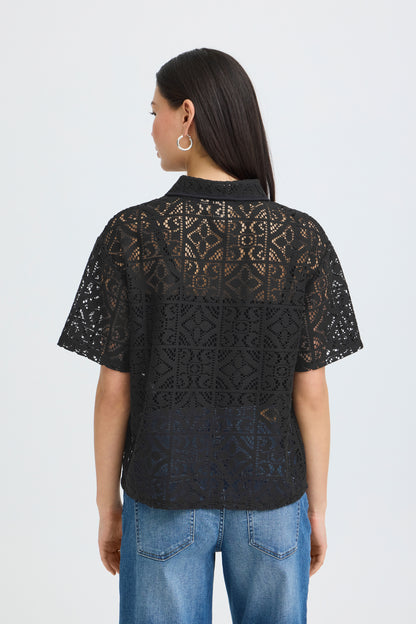 IC NAIMA Shirt m/smuk hulmønster - sort