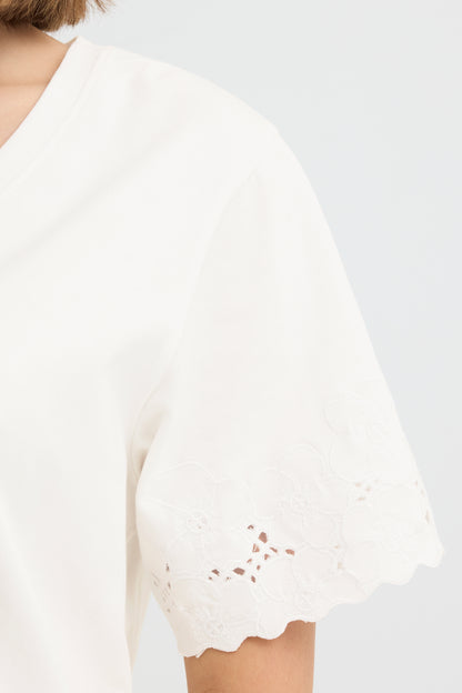 IC HIMMIE bluse m/smuk mønster på ærmer - hvid