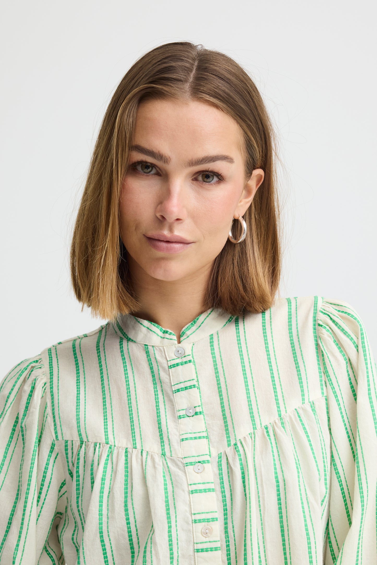 IC JOVIL Shirt - cream m/grønne striber