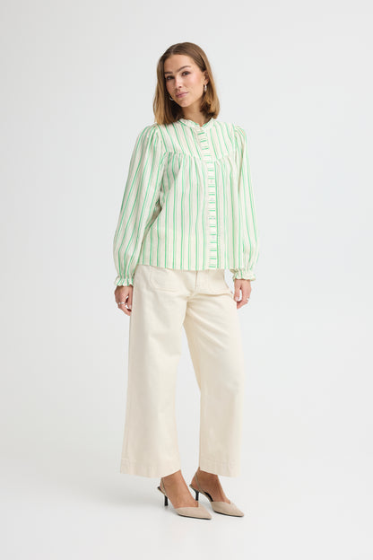 IC JOVIL Shirt - cream m/grønne striber