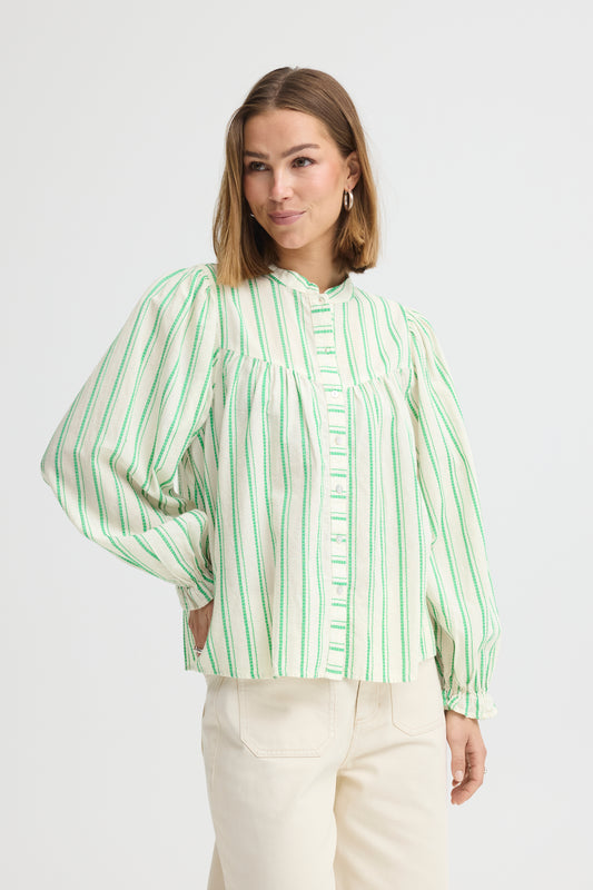 IC JOVIL Shirt - cream m/grønne striber