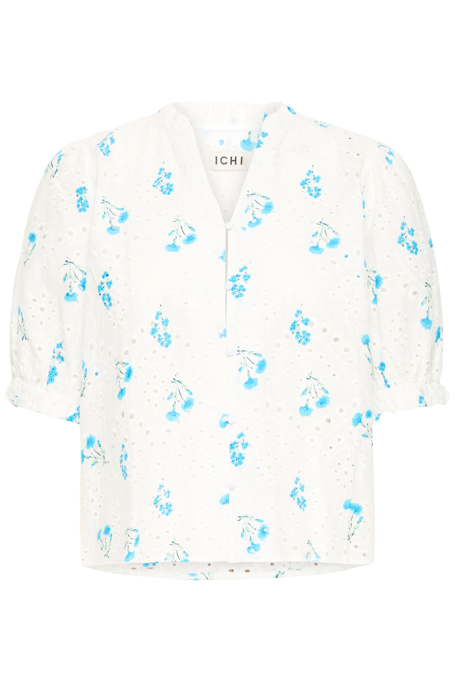 IC JUDITE bluse m/blåt mønster - hvid