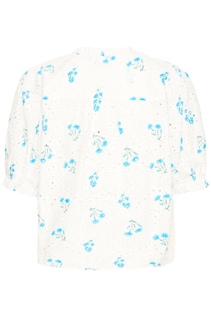 IC JUDITE bluse m/blåt mønster - hvid