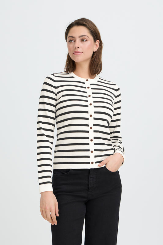 IC Luls O-neck Cardigan - hvid/marine strib