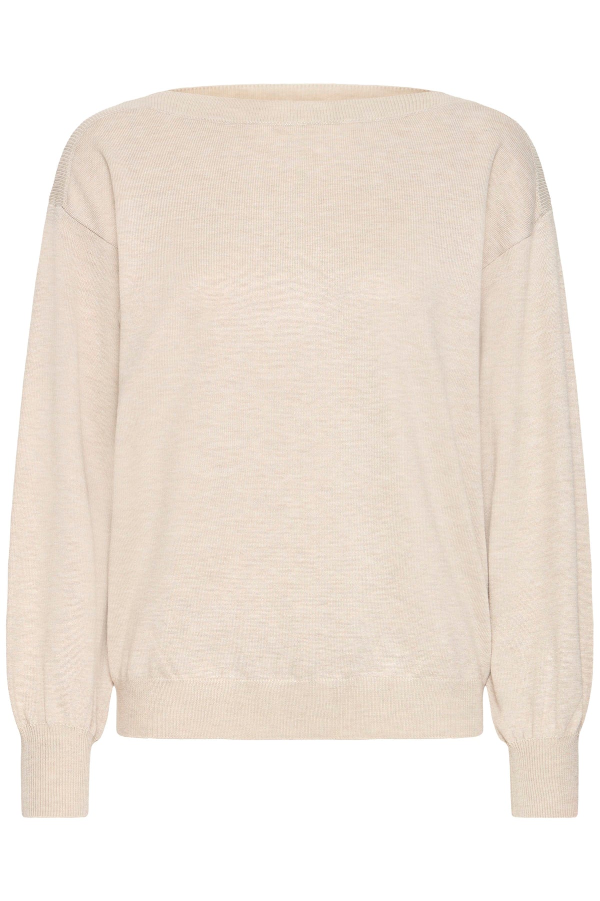 IC LULS BOAT NECK STRIK BLUSE - Oatmeal råhvid melange