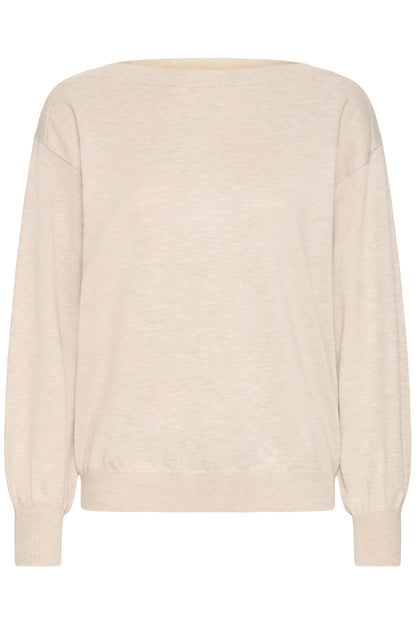 IC LULS BOAT NECK STRIK BLUSE - Oatmeal råhvid melange