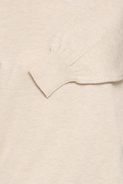 IC LULS BOAT NECK STRIK BLUSE - Oatmeal råhvid melange