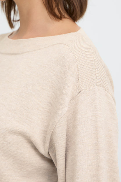 IC LULS BOAT NECK STRIK BLUSE - Oatmeal råhvid melange
