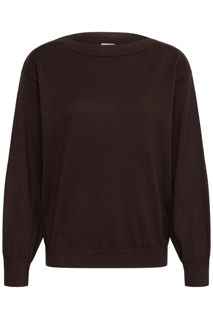 IC LULS BOAT NECK STRIK BLUSE - Chocolate