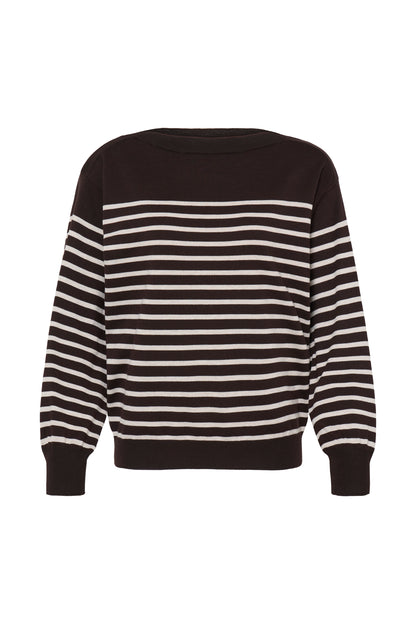IC LULS BOAT NECK STRIK BLUSE - Chocolate strib