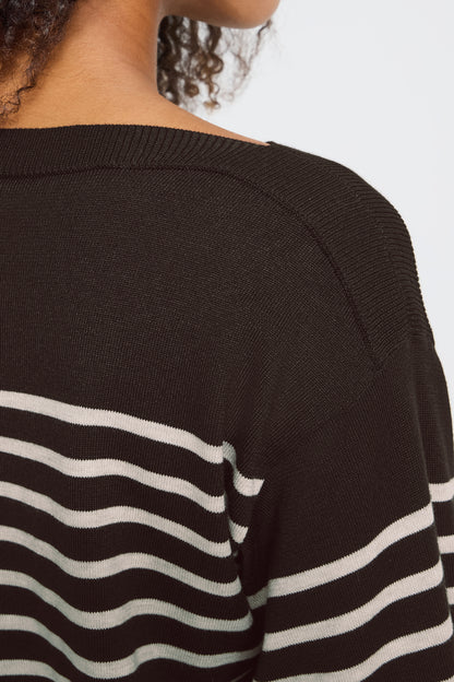 IC LULS BOAT NECK STRIK BLUSE - Chocolate strib