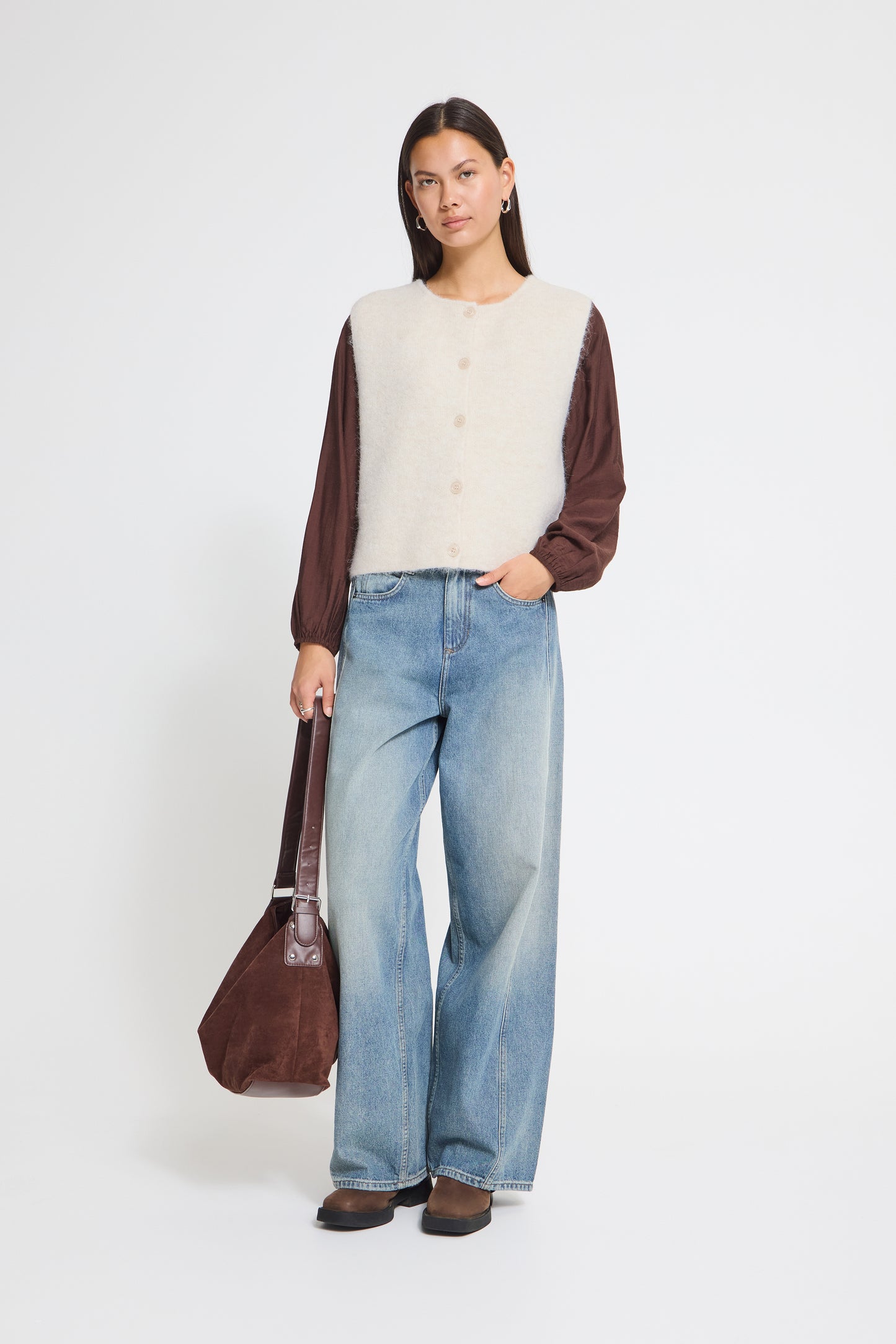 IC PANORA Strik vest - birch melange råhvid