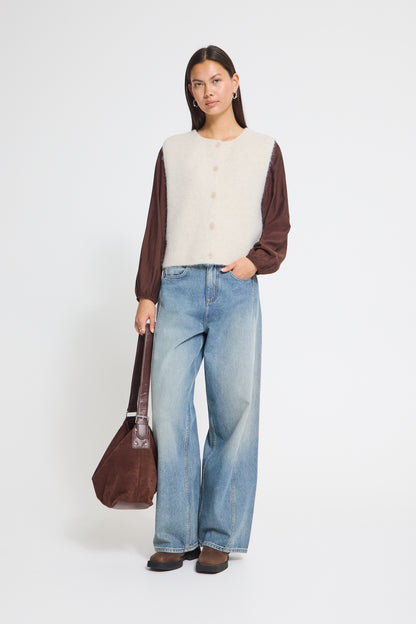 IC PANORA Strik vest - birch melange råhvid