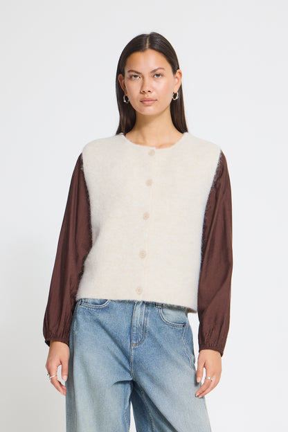 IC PANORA Strik vest - birch melange råhvid