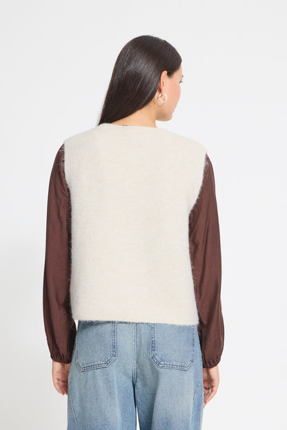 IC PANORA Strik vest - birch melange råhvid