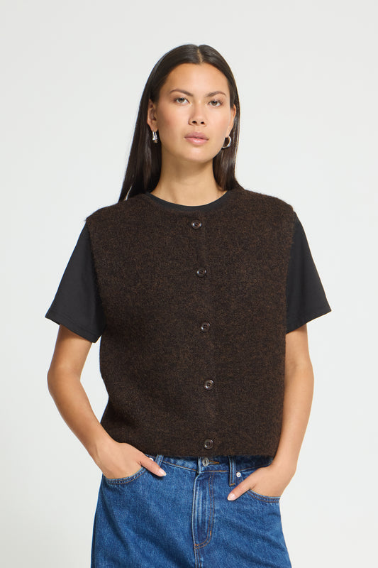 IC PANORA Strik vest - Coffee Bean brun