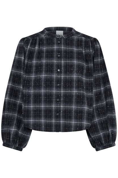 IC LALANA SHIRT - BLACK GREY M/SIMILI STEN