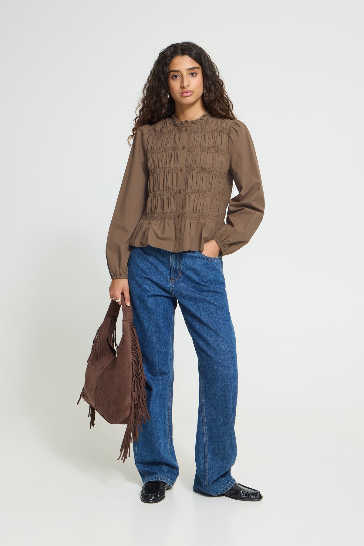 IC NOBIA LS SKJORTE BLUSE M/FINE DETALJER - CARAFE BRUN