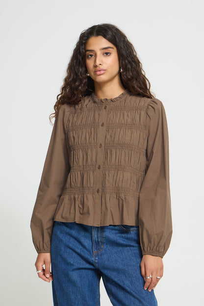 IC NOBIA LS SKJORTE BLUSE M/FINE DETALJER - CARAFE BRUN
