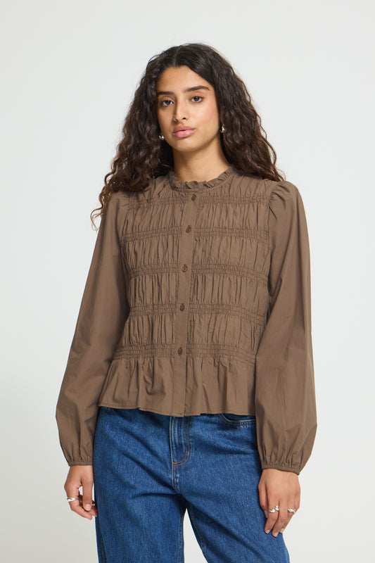IC NOBIA LS SKJORTE BLUSE M/FINE DETALJER - CARAFE BRUN