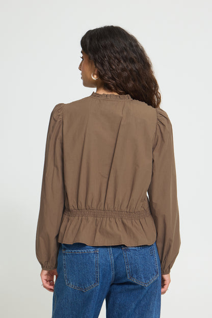 IC NOBIA LS SKJORTE BLUSE M/FINE DETALJER - CARAFE BRUN