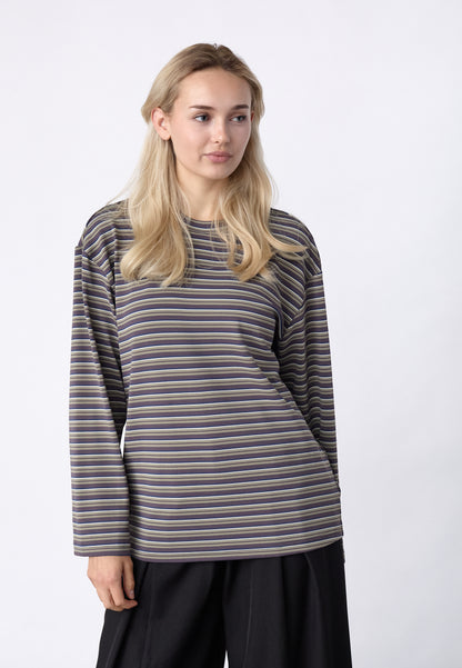 SP ESTHER-LS1 BLOUSE - berry/khaki stripes
