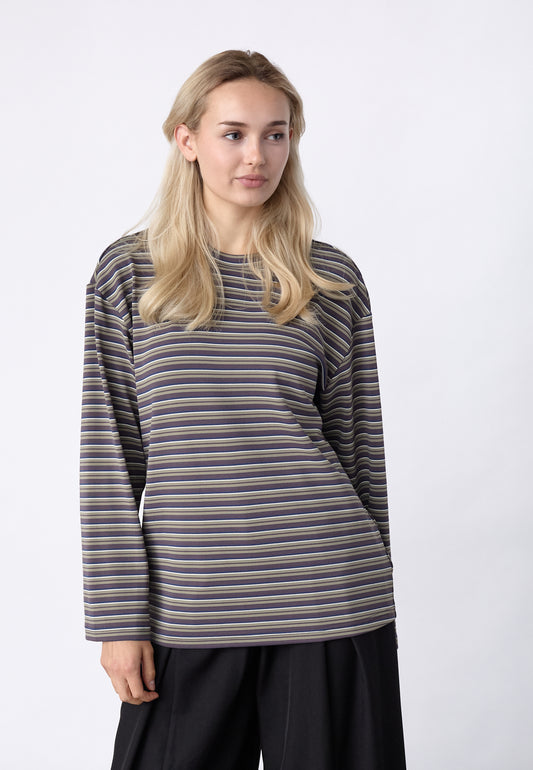 SP ESTHER-LS1 BLOUSE - berry/khaki stripes