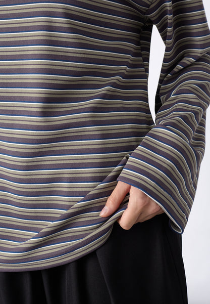 SP ESTHER-LS1 BLOUSE - berry/khaki stripes