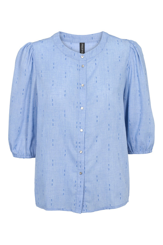 PP Sanna Blouse - lyseblå m/fine vævede detaljer