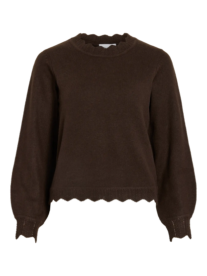 VL VINIKOLINA O-NECK L/S Strik bluse - coffee brown